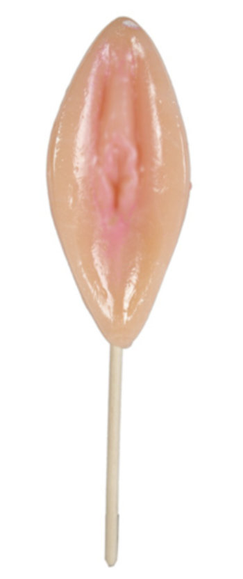 Vagina lolly met aardbeiensmaak *lik*